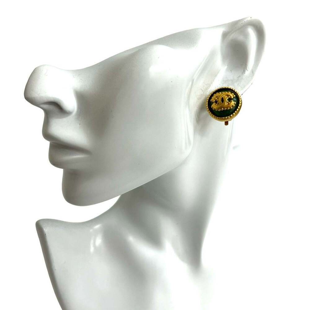 CHANEL Green Logo Earrings